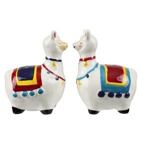 Peruvian Llamas Salt and Pepper Shakers Ceramic Cottagecore Kitsch Colorful